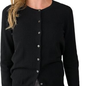 jennie liu women's 100% cashmere button front long sleeve crewneck cardigan sweater