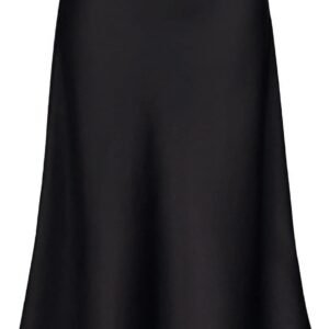 modegal women's satin high waist hidden elasticized waistband flared casual a line midi skirt