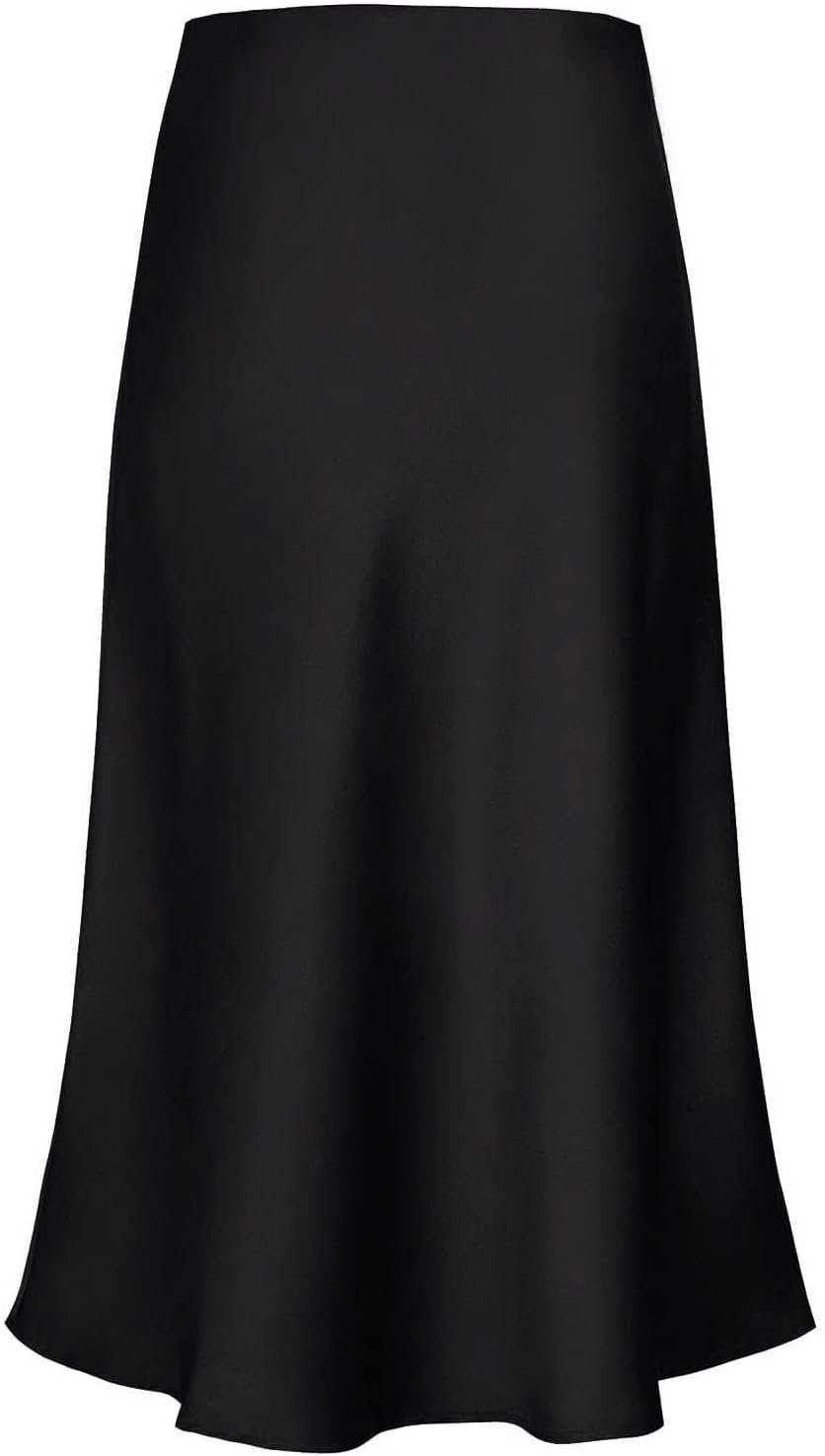 modegal women's satin high waist hidden elasticized waistband flared casual a line midi skirt modegal women's satin high waist hidden elasticized waistband flared casual a line midi skirt