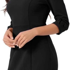 allegra k work dress for women 3/4 sleeve boat neck back slit business bodycon elegant sheath dresses
