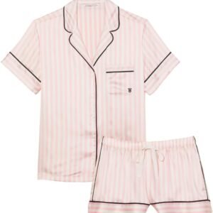victoria's secret satin pajama set, short sleeve button down shirt & shorts, sleepwear for women (xs xxl)