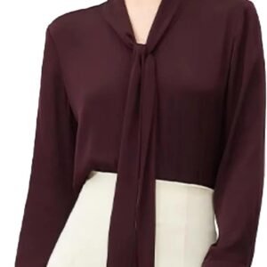 daisysilk 30 momme silk tie front blouse for women, 100% mulberry silk crepe, long sleeve pussy bow work shirt