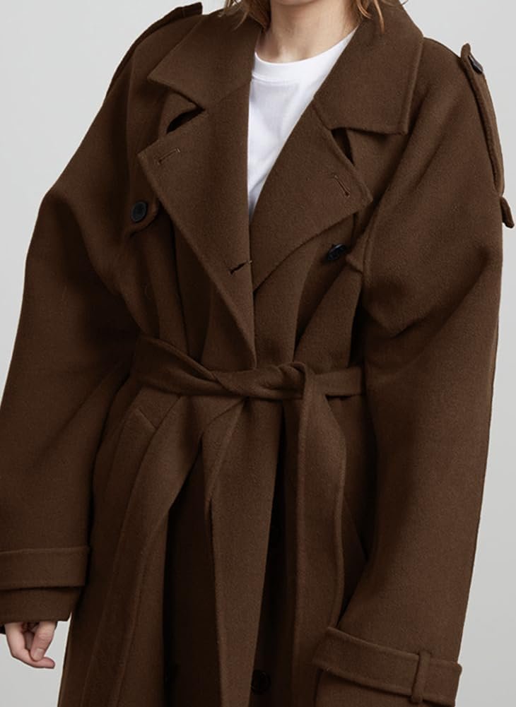 chouyatou women's winter double breasted wool coat long sleeve notch lapel midi long winter trench coat with belt chouyatou women's winter double breasted wool coat long sleeve notch lapel midi long winter trench coat with belt