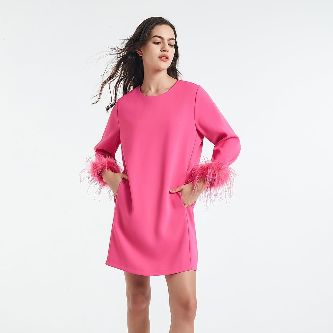 d sun women feather dress round neck casual 3/4 feather sleeves party dress elegant wedding guest cocktail mini dresses d sun women feather dress round neck casual 3/4 feather sleeves party dress elegant wedding guest cocktail mini dresses