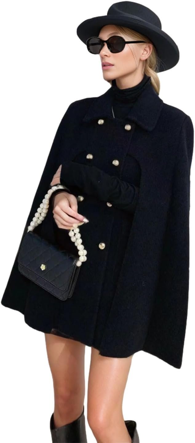 chartou women's elegant poncho double breast slit sleeve flowy wool blend cape cloak coat chartou women's elegant poncho double breast slit sleeve flowy wool blend cape cloak coat
