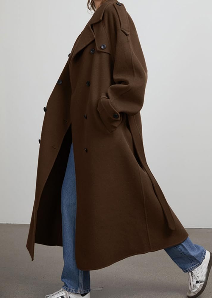 chouyatou women's winter double breasted wool coat long sleeve notch lapel midi long winter trench coat with belt chouyatou women's winter double breasted wool coat long sleeve notch lapel midi long winter trench coat with belt