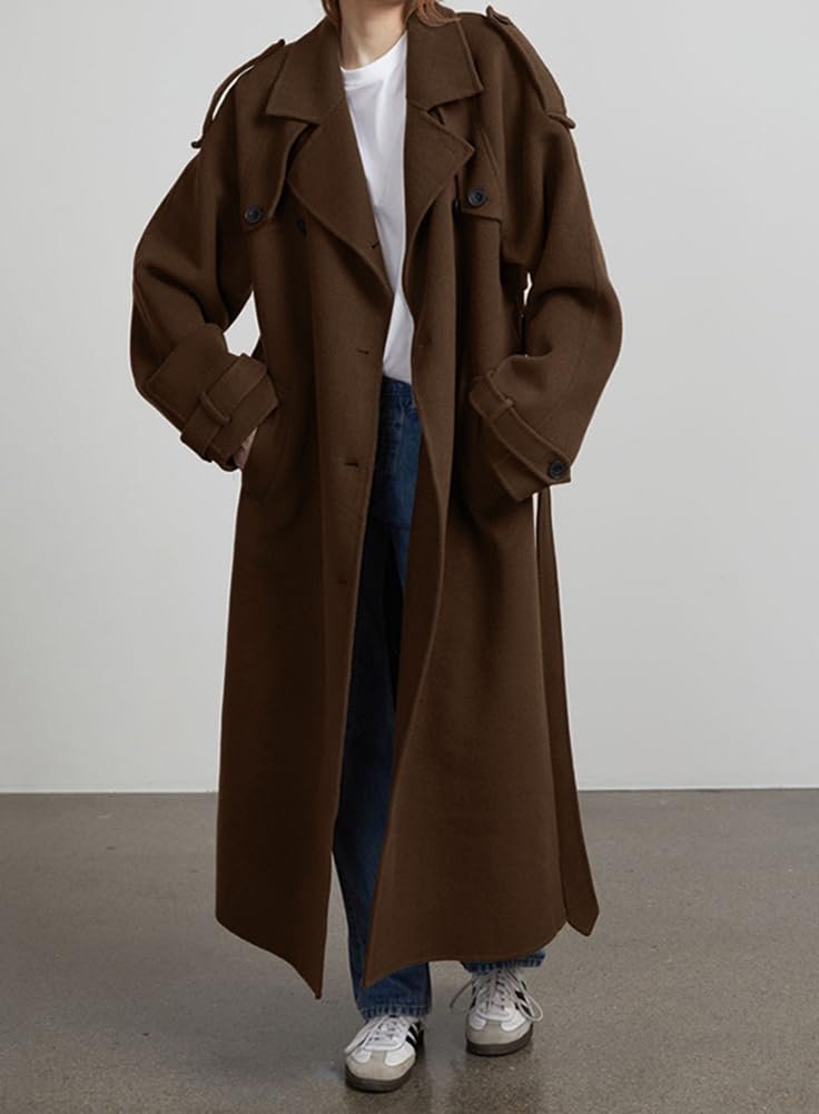 chouyatou women's winter double breasted wool coat long sleeve notch lapel midi long winter trench coat with belt chouyatou women's winter double breasted wool coat long sleeve notch lapel midi long winter trench coat with belt