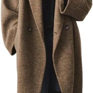 chouyatou women's winter double breasted wool coat long sleeve notch lapel long trench coat