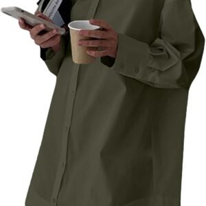 lyaner women's casual shirt dress collar v neck button down loose long sleeve mini dresses