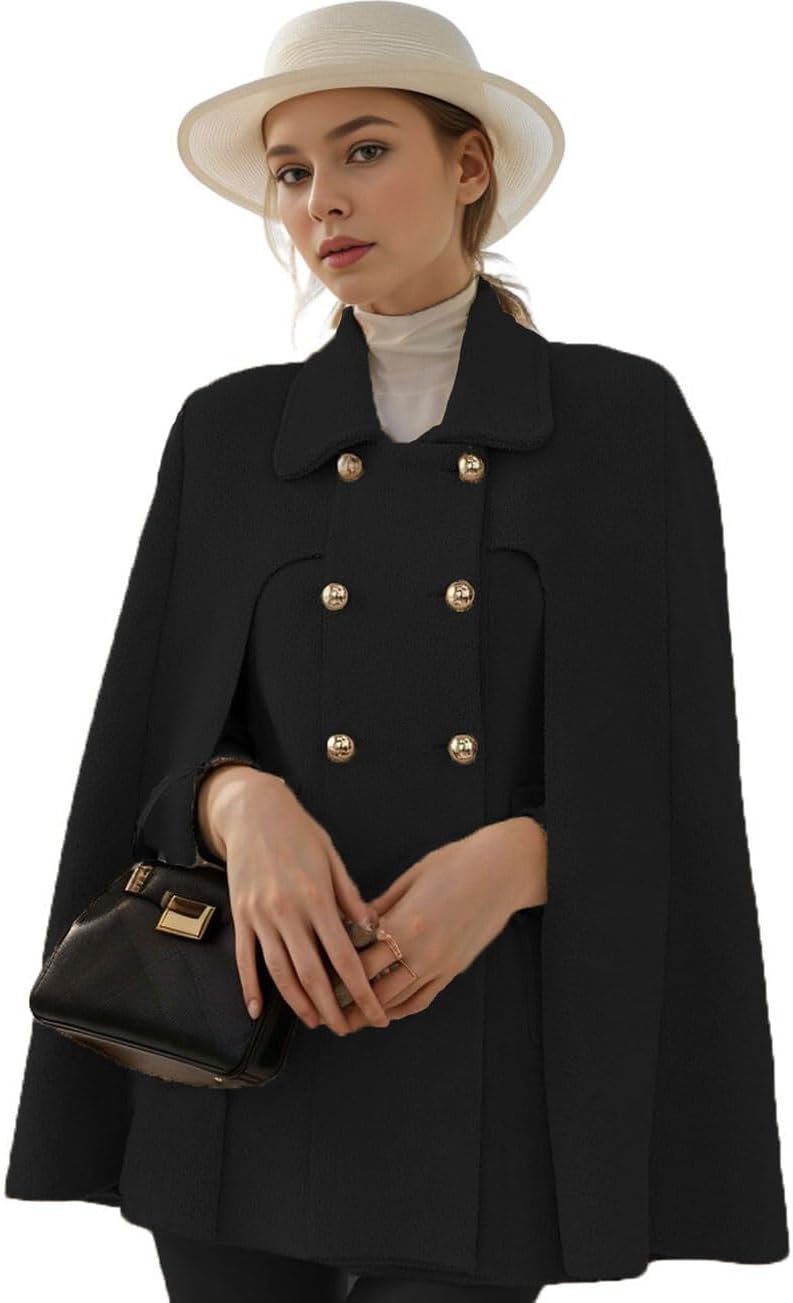 chartou women's elegant poncho double breast slit sleeve flowy wool blend cape cloak coat chartou women's elegant poncho double breast slit sleeve flowy wool blend cape cloak coat
