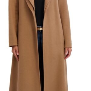 tahari women's slim fit double faced soft wool blend wrap coat with tie belt – long wool coat