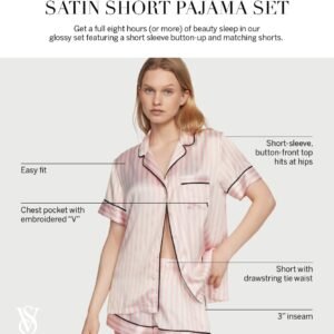 victoria's secret satin pajama set, short sleeve button down shirt & shorts, sleepwear for women (xs xxl)