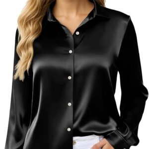 satin shirts for women, silk blouses for women dressy elegant satin button down shirts holiday tops christmas party outfits