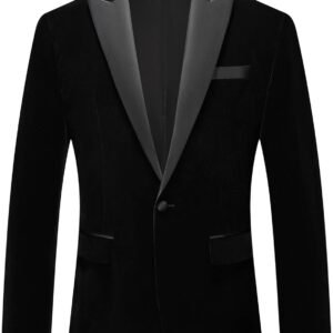 mens velvet blazer slim fit suit jacket for men peaked lapel one button tuxedo blazer wedding prom dinner