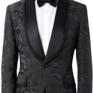 men's suit shawl collar blazer, paisley jacquard tuxedo jacket with beaded lapel and cuffs for wedding & prom