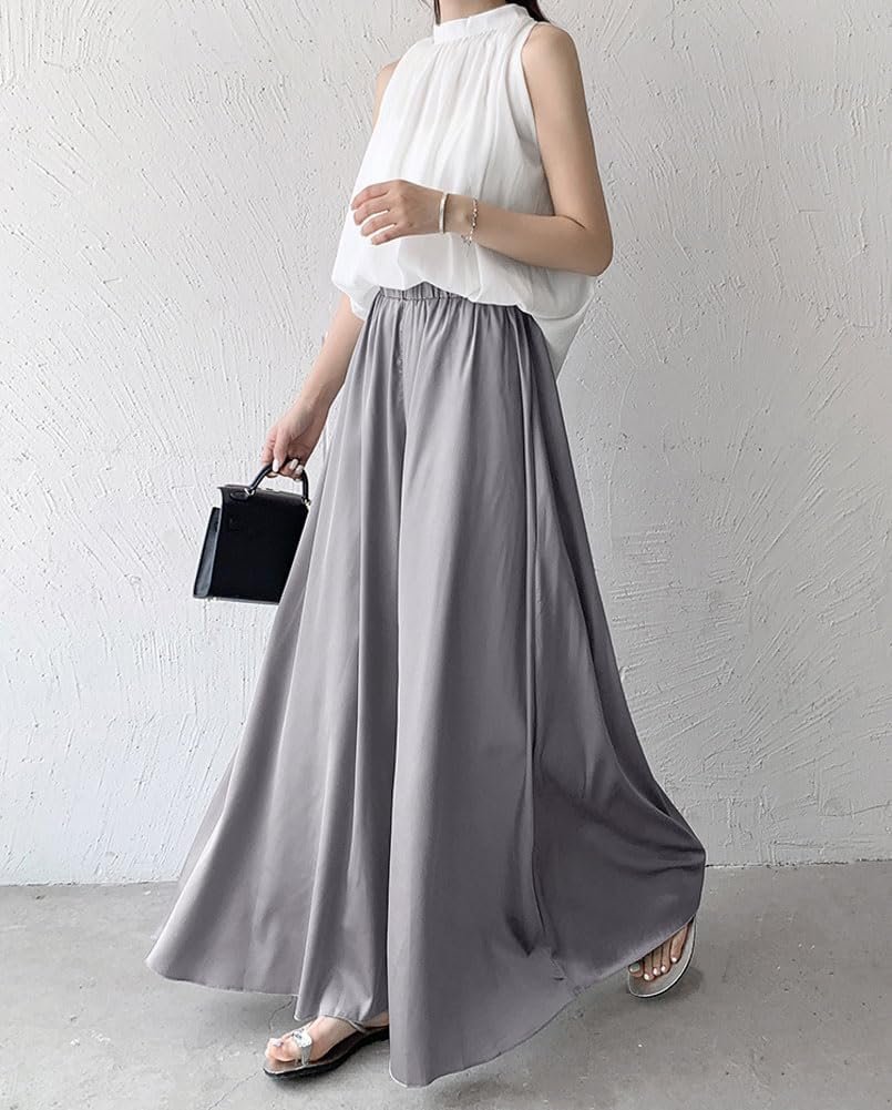 chouyatou women's satin silky wide leg culotte pants high elastic waist party dress casual palazzo pants chouyatou women's satin silky wide leg culotte pants high elastic waist party dress casual palazzo pants