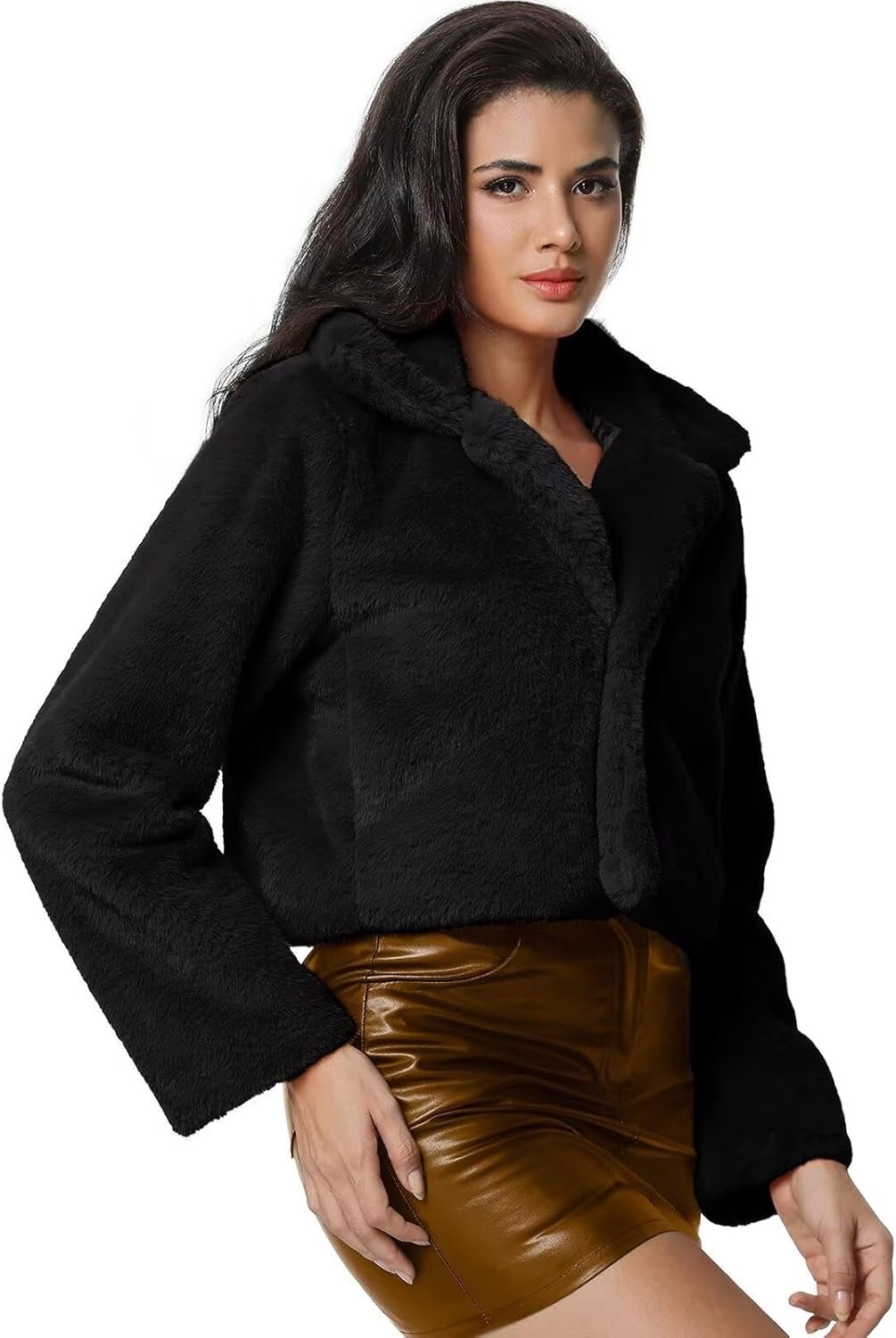 women's cropped faux fur jacket with hidden pockets and buttons plush shawl collar cardigan sexy coat women's cropped faux fur jacket with hidden pockets and buttons plush shawl collar cardigan sexy coat