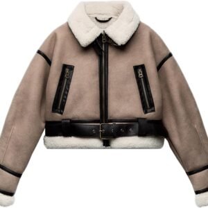 ly varey lin winter women faux lamb fur leather short jacket lapel zipper bomber aviator coat