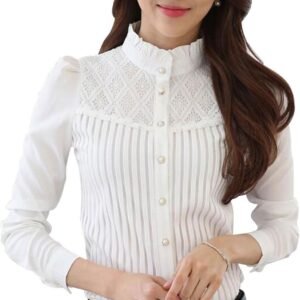 womens vintage victorian pleated button down shirt long sleeve stretch blouse