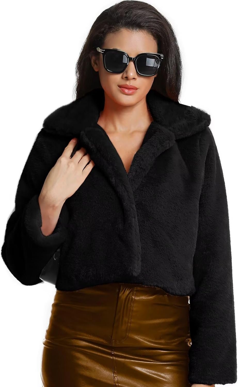 women's cropped faux fur jacket with hidden pockets and buttons plush shawl collar cardigan sexy coat women's cropped faux fur jacket with hidden pockets and buttons plush shawl collar cardigan sexy coat