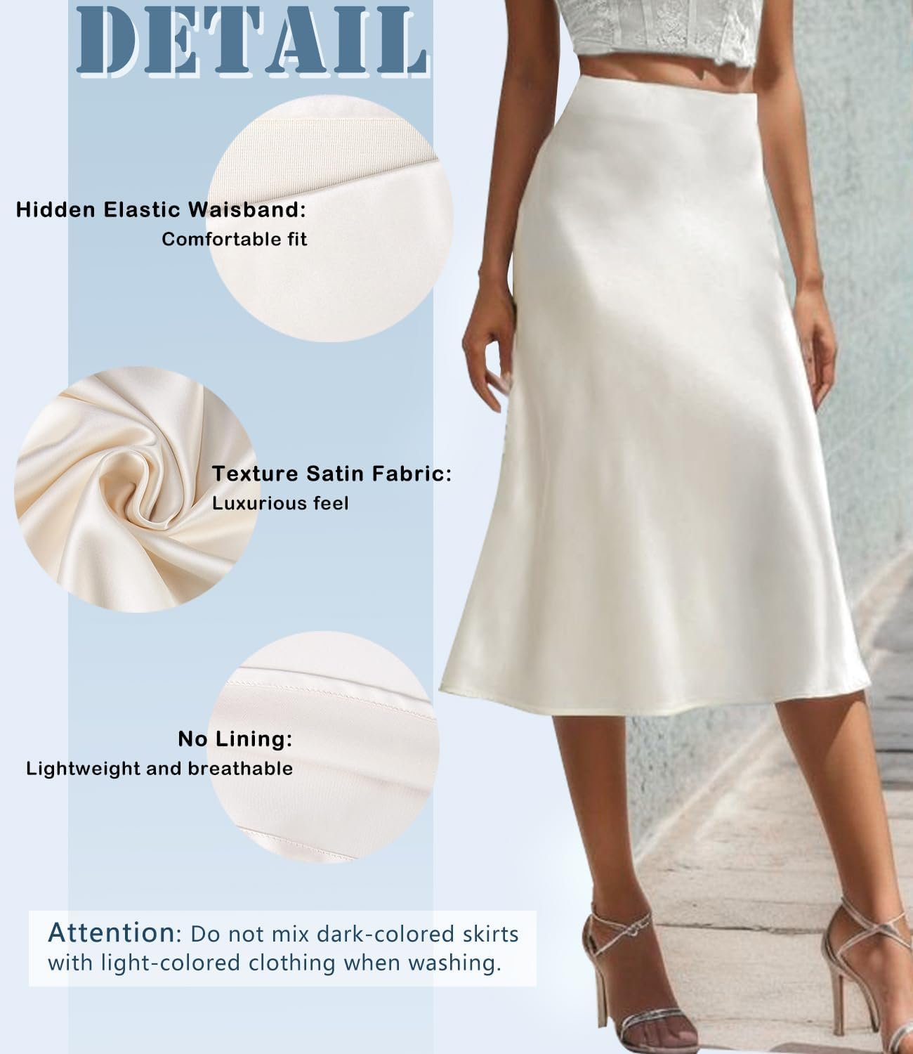 modegal women's satin high waist hidden elasticized waistband flared casual a line midi skirt modegal women's satin high waist hidden elasticized waistband flared casual a line midi skirt