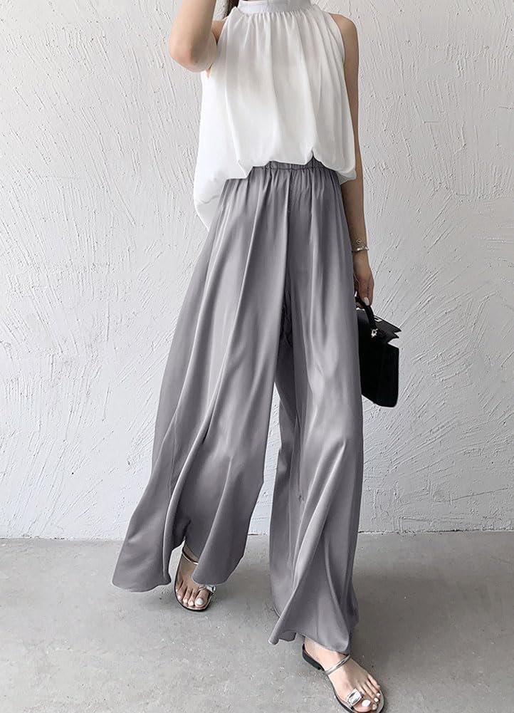 chouyatou women's satin silky wide leg culotte pants high elastic waist party dress casual palazzo pants chouyatou women's satin silky wide leg culotte pants high elastic waist party dress casual palazzo pants