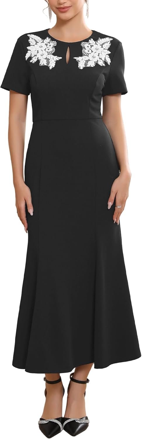 women's wedding guest dress for cocktail lace embroidered crewneck midi formal evening dresses women's wedding guest dress for cocktail lace embroidered crewneck midi formal evening dresses