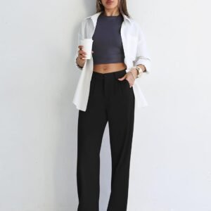 kistore womens pants wide leg thick warm pleated work slacks fall winter business casual trousers for women with pocket