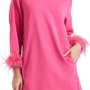 d sun women feather dress round neck casual 3/4 feather sleeves party dress elegant wedding guest cocktail mini dresses