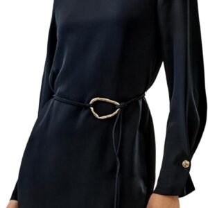 lilysilk silk boatneck midi dress with belt 30mm silk crepe de chine overlapping cuffs for work party