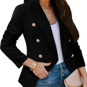 crazy grid womens casual blazer jacket gold button long sleeve work 0ffice blazer lapel open front jacket