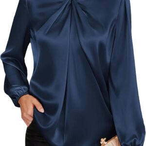 grace karin women's long sleeve satin blouse,mock neck work silk shirts,dressy tops for business casual office