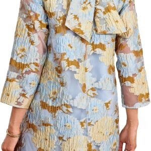 women's floral jacquard shift dress mini 3/4 sleeve ruffle collar bow tie elegant cocktail party sheer mesh dresses