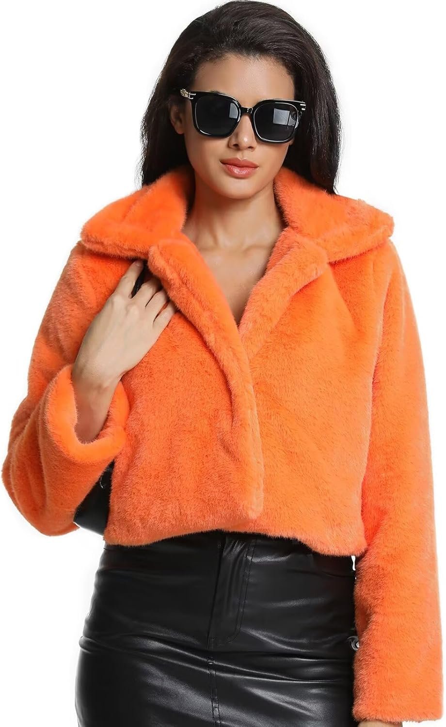 women's cropped faux fur jacket with hidden pockets and buttons plush shawl collar cardigan sexy coat women's cropped faux fur jacket with hidden pockets and buttons plush shawl collar cardigan sexy coat