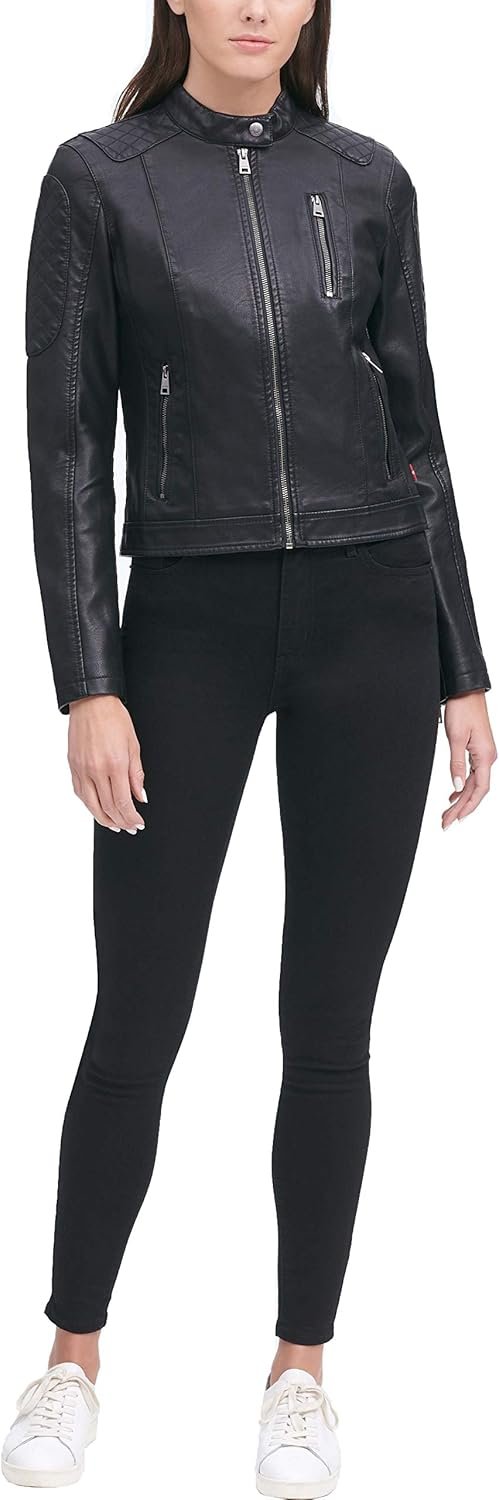 levi's women's faux leather motocross racer jacket (standard and plus) levi's women's faux leather motocross racer jacket (standard and plus)