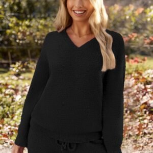 merokeety women's lounge sets 2026 fall fashion 2 piece outfits sweater pajama set fuzzy loungewear matching winter clothes