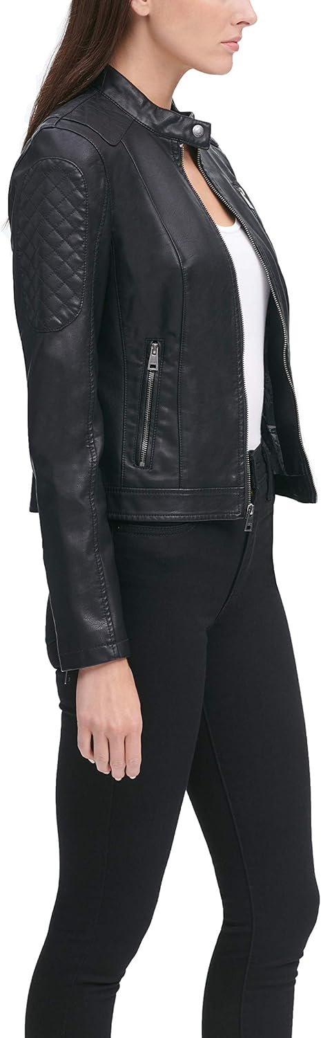 levi's women's faux leather motocross racer jacket (standard and plus) levi's women's faux leather motocross racer jacket (standard and plus)