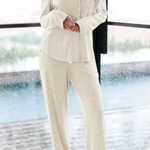 aamikast women's pajama sets long sleeve button down sleepwear nightwear soft pjs lounge sets
