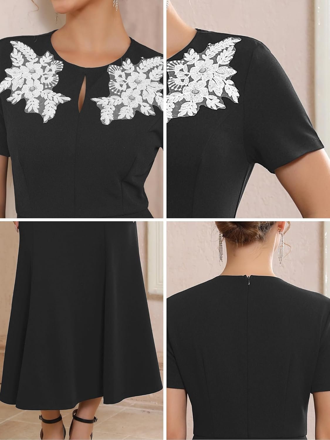 women's wedding guest dress for cocktail lace embroidered crewneck midi formal evening dresses women's wedding guest dress for cocktail lace embroidered crewneck midi formal evening dresses