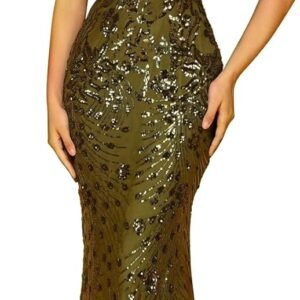 womens sequined long evening gown glamous sleeveless v neck mermaid prom dress for wedding party club occasions