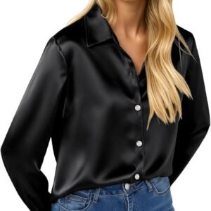 satin shirts for women, silk blouses for women dressy elegant satin button down shirts holiday tops christmas party outfits