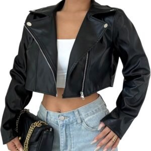oyoangle women's pu leather cropped jacket zip up motorcycle jackets coat