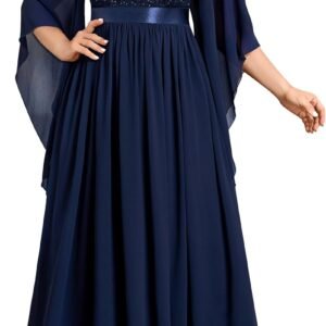 missmay women's plus size deep v neck sequins lace with cape cloak sleeves formal evening wedding maxi dress