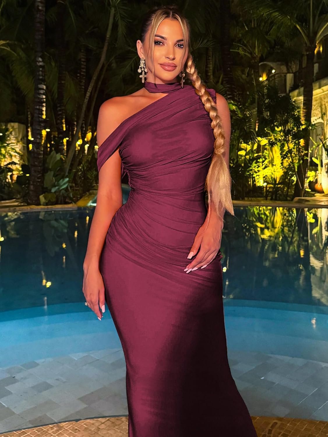 women's one shoulder formal evening gown built in bra ribbon elegant bodycon mesh ruched maxi dress women's one shoulder formal evening gown built in bra ribbon elegant bodycon mesh ruched maxi dress