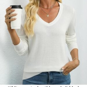 qualfort women's sweater 100% cotton long sleeve pullover sweater soft lightweight knit tops 2026