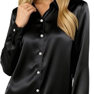 satin shirts for women, silk blouses for women dressy elegant satin button down shirts holiday tops christmas party outfits
