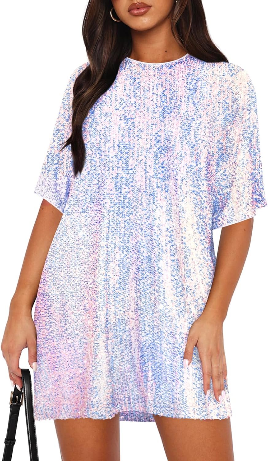women's crew neck sequin dress for women sexy v neck shirt dress sparkly half sleeve loose party club cocktail dress women's crew neck sequin dress for women sexy v neck shirt dress sparkly half sleeve loose party club cocktail dress
