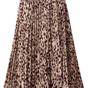 basoteeuo womens skirt leopard print midi long shirring pleated skirts high waisted a line skirts
