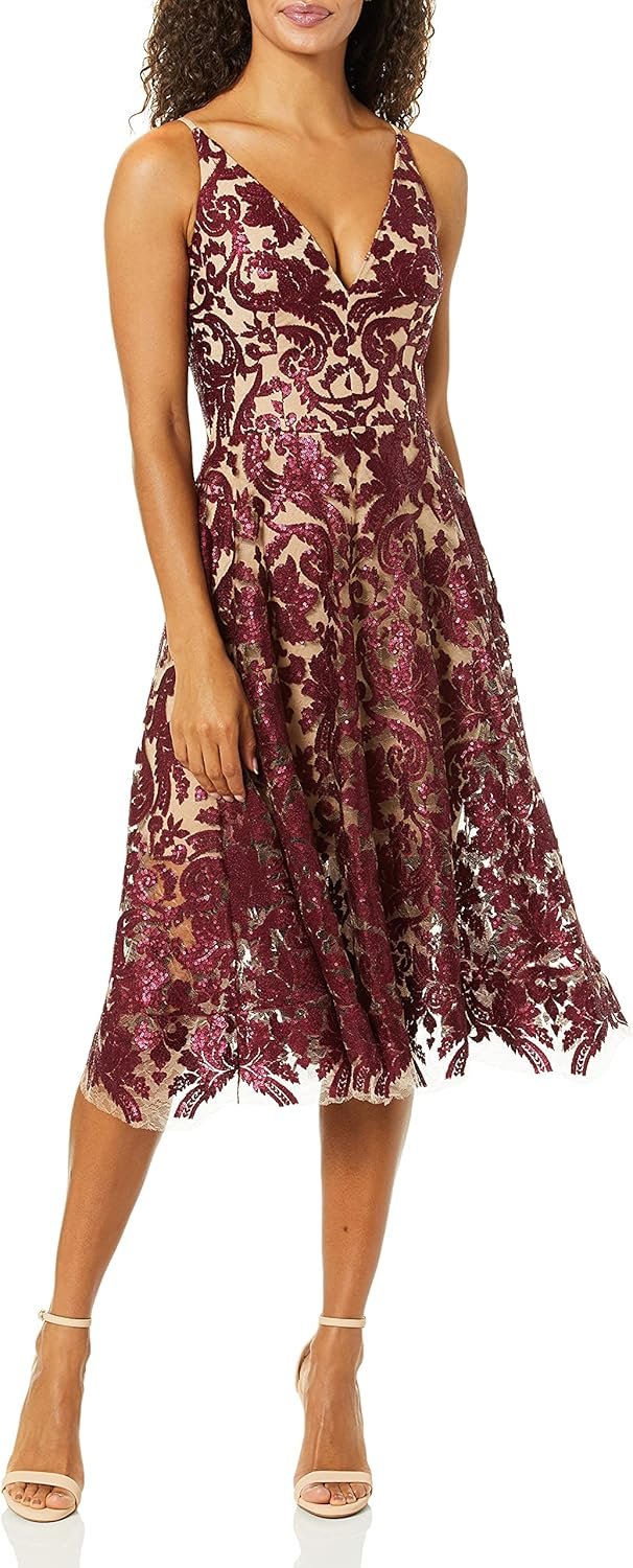 dress the population womens blair plunging fit and flare midi dress dress the population womens blair plunging fit and flare midi dress