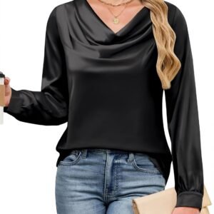 blooming jelly womens satin blouse cowl neck draped silky long sleeve dressy tops fall trendy fashion business casual outfit